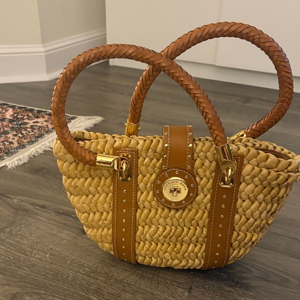 Michael Kors Woven Straw Tote with Brown Braided Handles